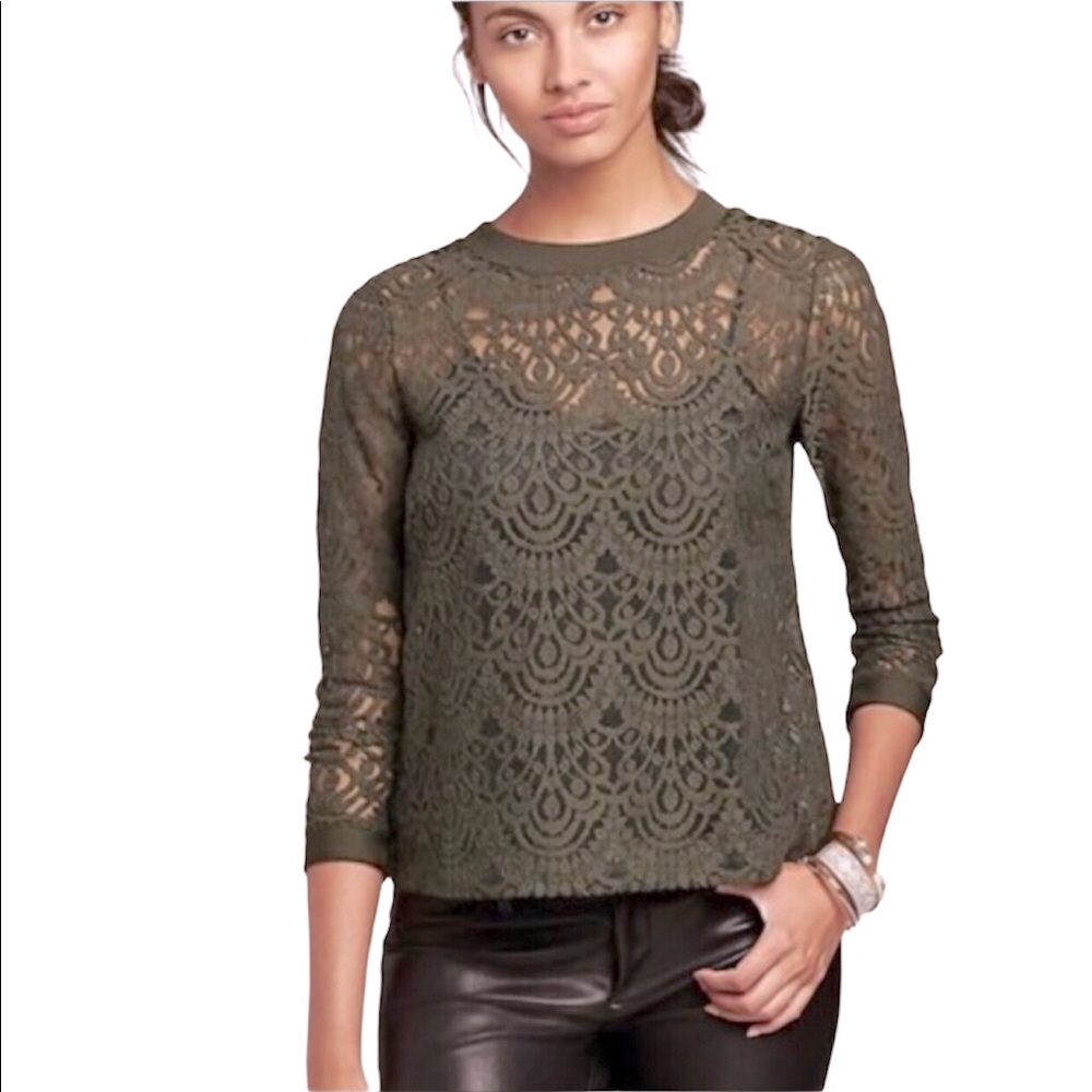 Banana Republic olive lace embroidery blouse